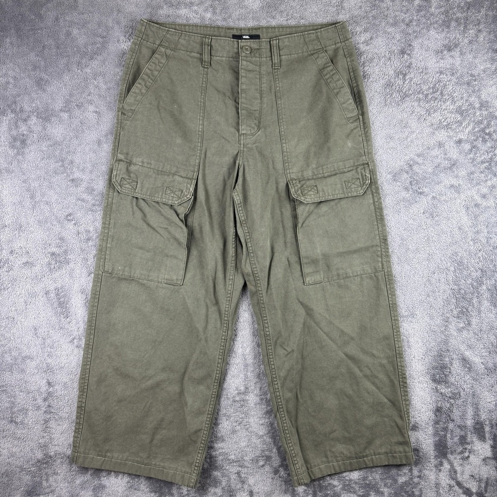 Vans Cargo Pant Men 33x25.5 Olive Green Relaxed Wide Leg Utility Baggy Y2K Skate